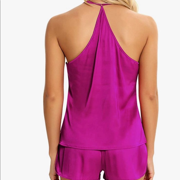 Fuchsia two piece pajama set shorts and tank top - Picture 3 of 5